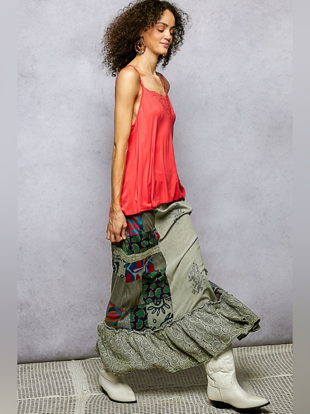 ✨ POL Printed Patchwork Embroidered Ruffled Skirt ✨🛍️ - Picture 6 of 7